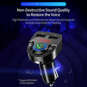 New Car Bluetooth 5.0 Car Kit Dual USB Port  Fast Car Charger MP3 Music Player Wireless Handsfree Audio Receiver FM Transmitter