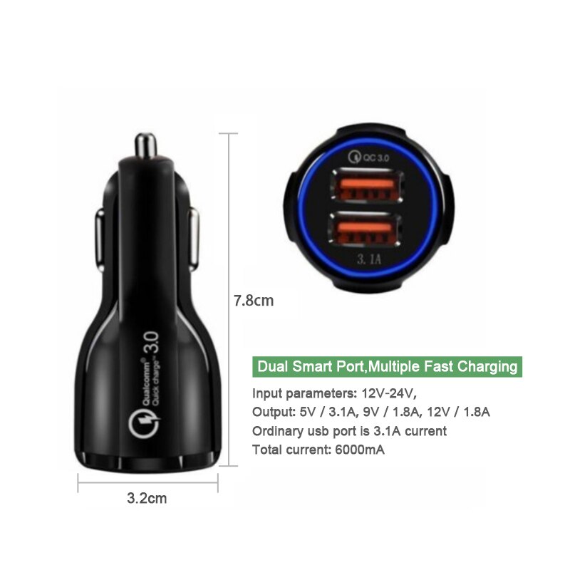 New Car Charger 3.1A Quick Charge Dual USB QC 3.0 Car Charger Car Kit Fast Charge For Mobile Phone Car Auto Interior Accessories