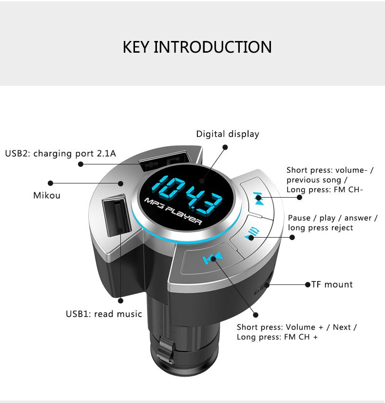 New Car Kit Bluetooth 5.0 FM Transmitter Dual USB Fast Charger Wireless Bluetooth Handsfree Music Audio Receiver Auto MP3 Player