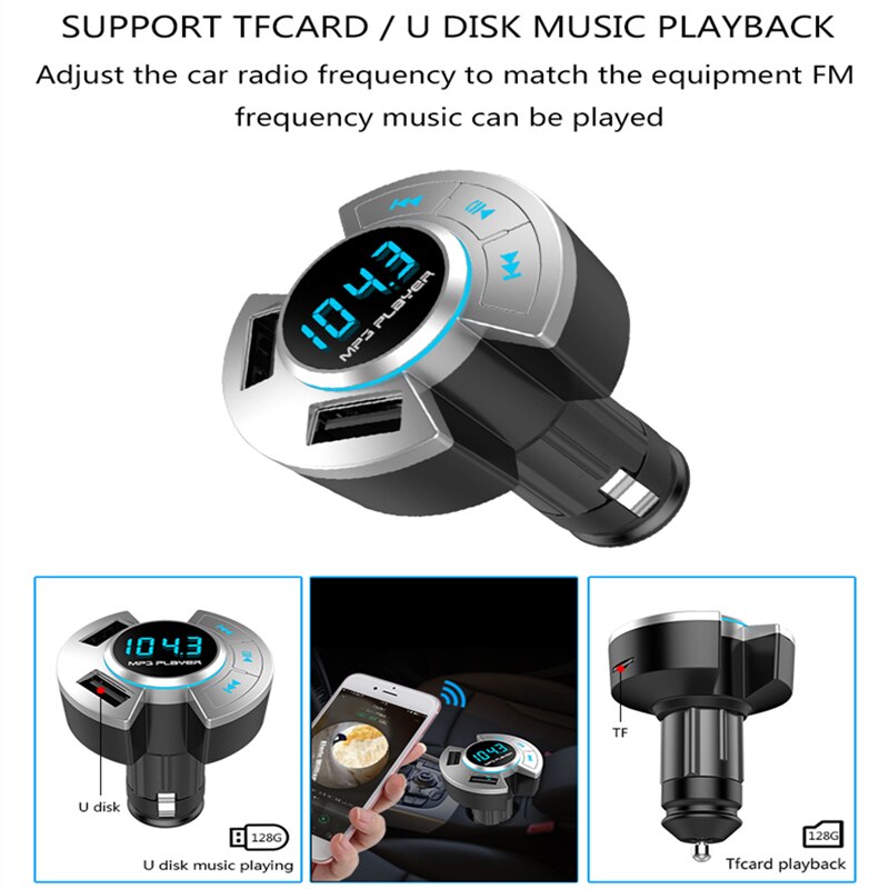 New Car Kit Bluetooth 5.0 FM Transmitter Dual USB Fast Charger Wireless Bluetooth Handsfree Music Audio Receiver Auto MP3 Player