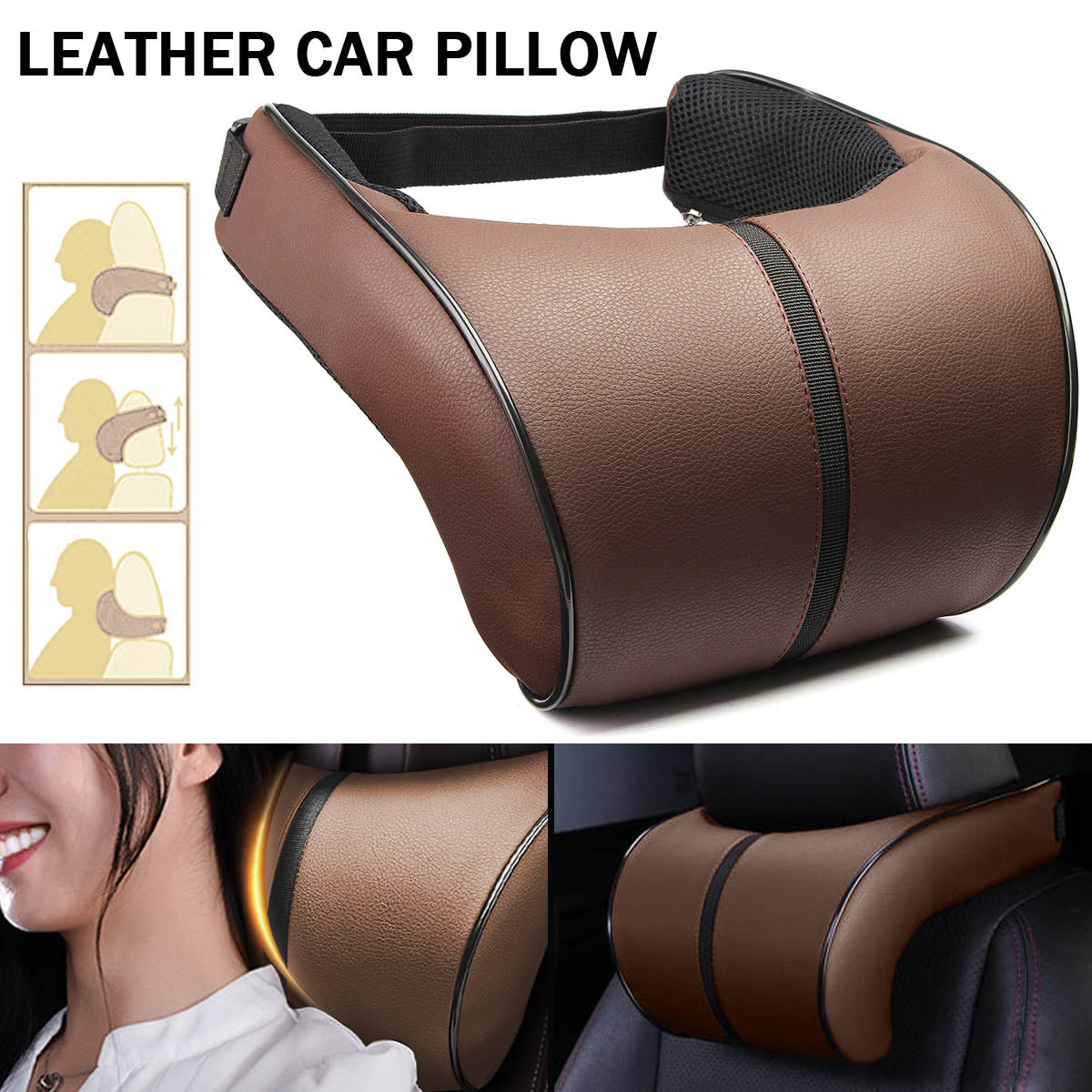 PU Leather Car Auto Seat Neck Pillow Memory Foam Head Neck Rest Headrest Cushion Car Neck Pillow Auto Car Accessories Interior